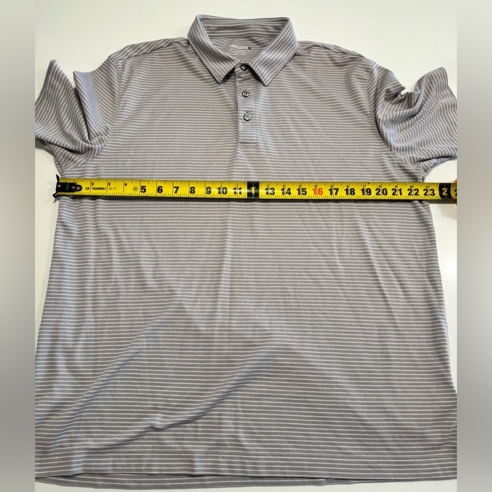UNTUCKit Men’s Axios Gray & White Striped 100% Cotton Polo Size XLG Comfort - Picture 7 of 7